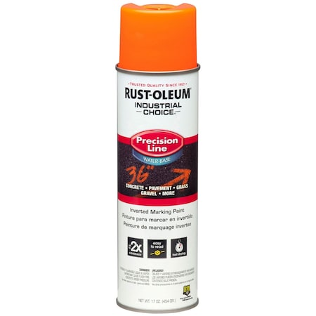 Rust-Oleum Industrial Choice Precision Line Marking Paint, Flat Fluorescent Orange, 17 oz Aerosol Can, 12PK RST203036CT
